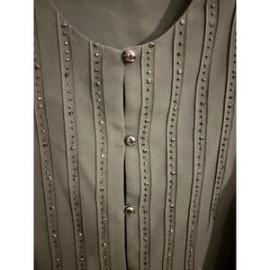 Liz Claiborne Petite Black Dressy‎ Top Button Up Embellished Blouse